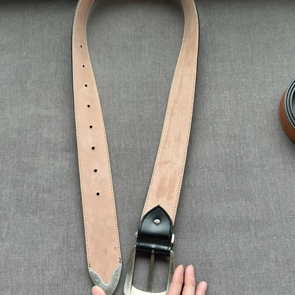 Khaite The Bruno Belt in Black Leather with Antique Silver One Size